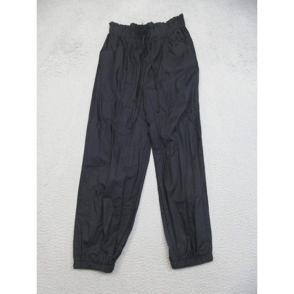 Jogger Pants Women M Black Cotton Chambray Elastic Waist Relaxed Utility Coastal